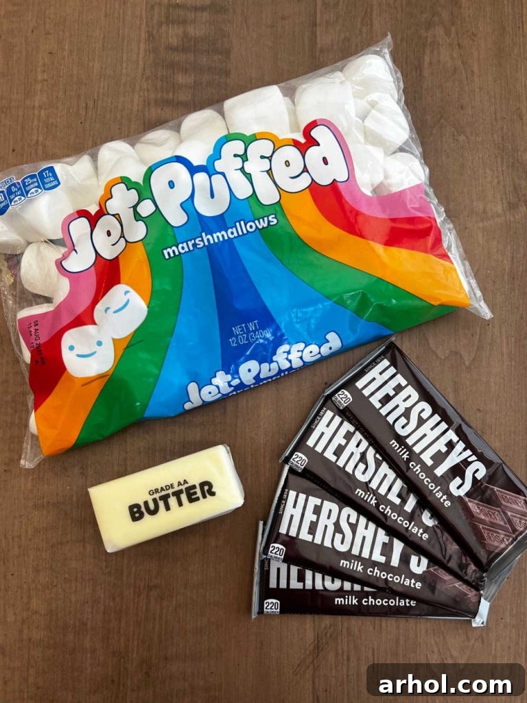 large marshmallows, Hershey bars and butter
