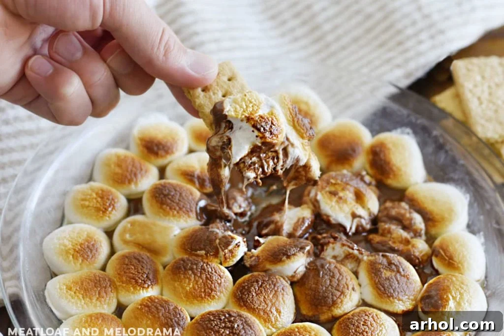 dip graham cracker into easy s'mores dip