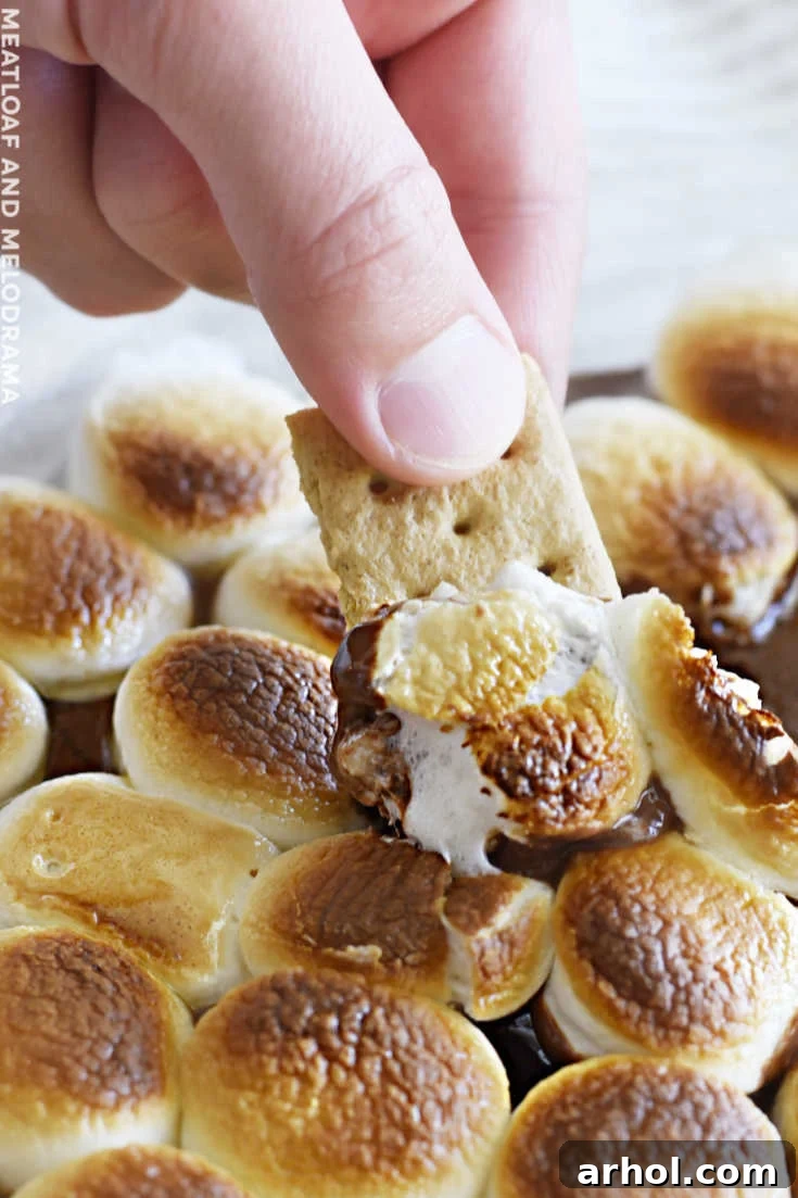 melted chocolate and marshmallows on graham cracker
