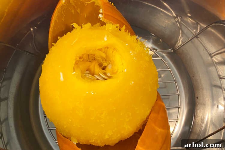cooked pumpkin with skin off in the instant pot