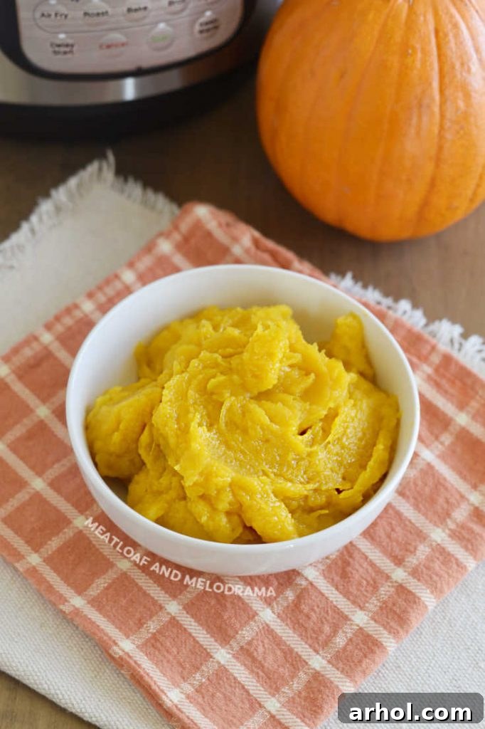 bowl of instant pot pumpkin puree