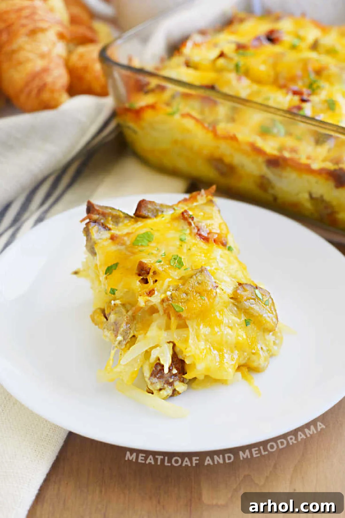 hash brown breakfast casserole on a white plate