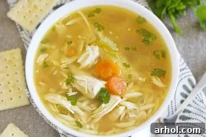 bowl of homemade instant pot rotisserie chicken soup and crackers
