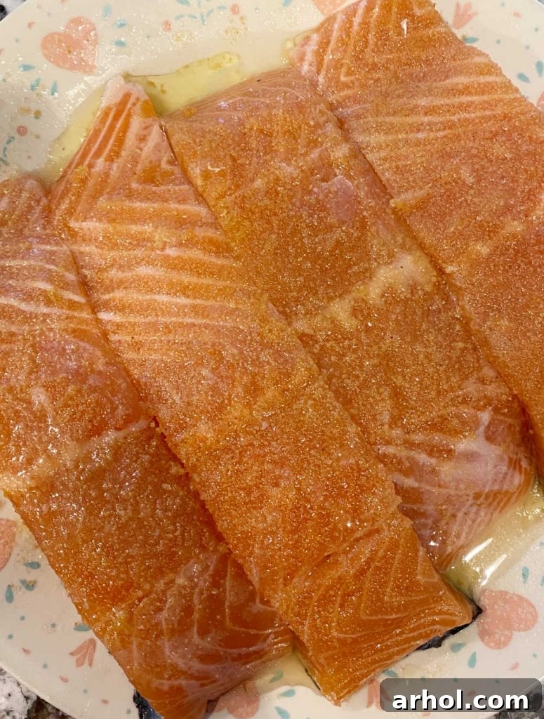 seasoned raw salmon on a plate