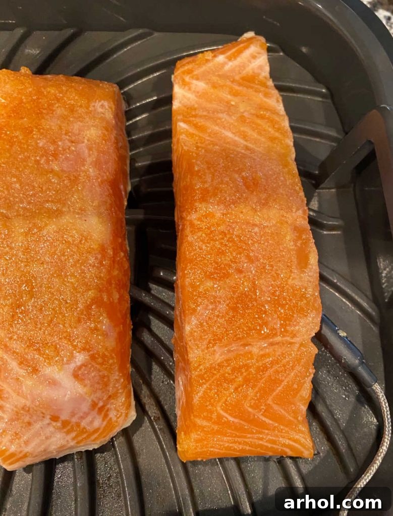 salmon skin side down on ninja foodi grill