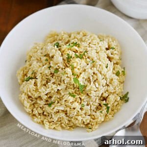 bowl of instant pot brown rice with parsley