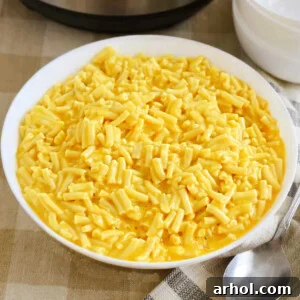 Instant Pot Kraft Mac and cheese (boxed mac and cheese) in a white bowl