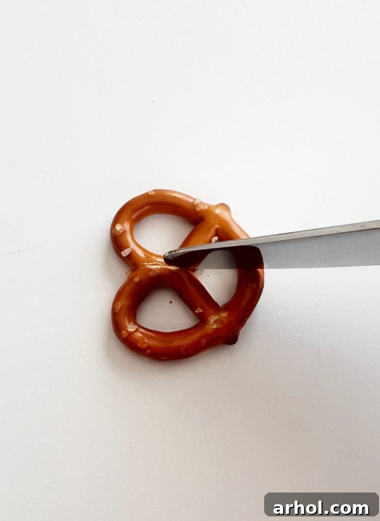 shallow cut in pretzel with knife