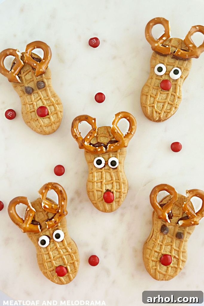 peanut butter reindeer cookies on platter