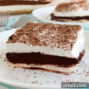chocolate delight with cool whip, instant pudding and cream cheese on a plate