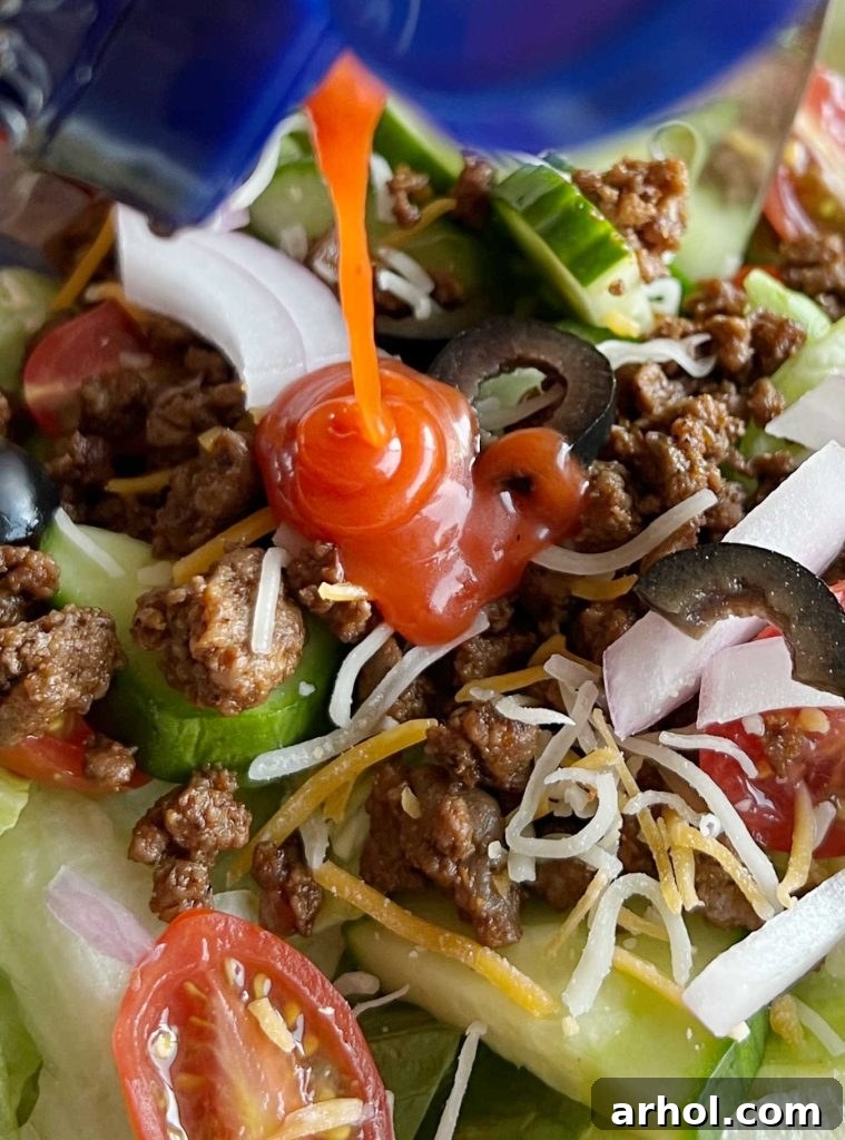 pour catalina dressing on taco salad