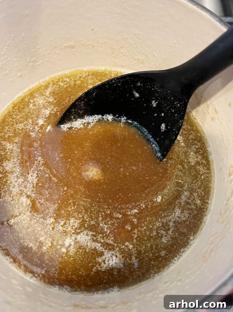 butter and brown sugar caramel sauce in pot