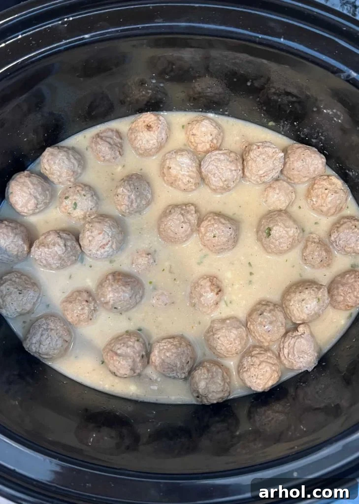frozen meatballs with cream sauce in slow cooker