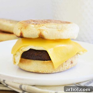 Sausage Egg and Cheese Breakfast Sandwich on English Muffin