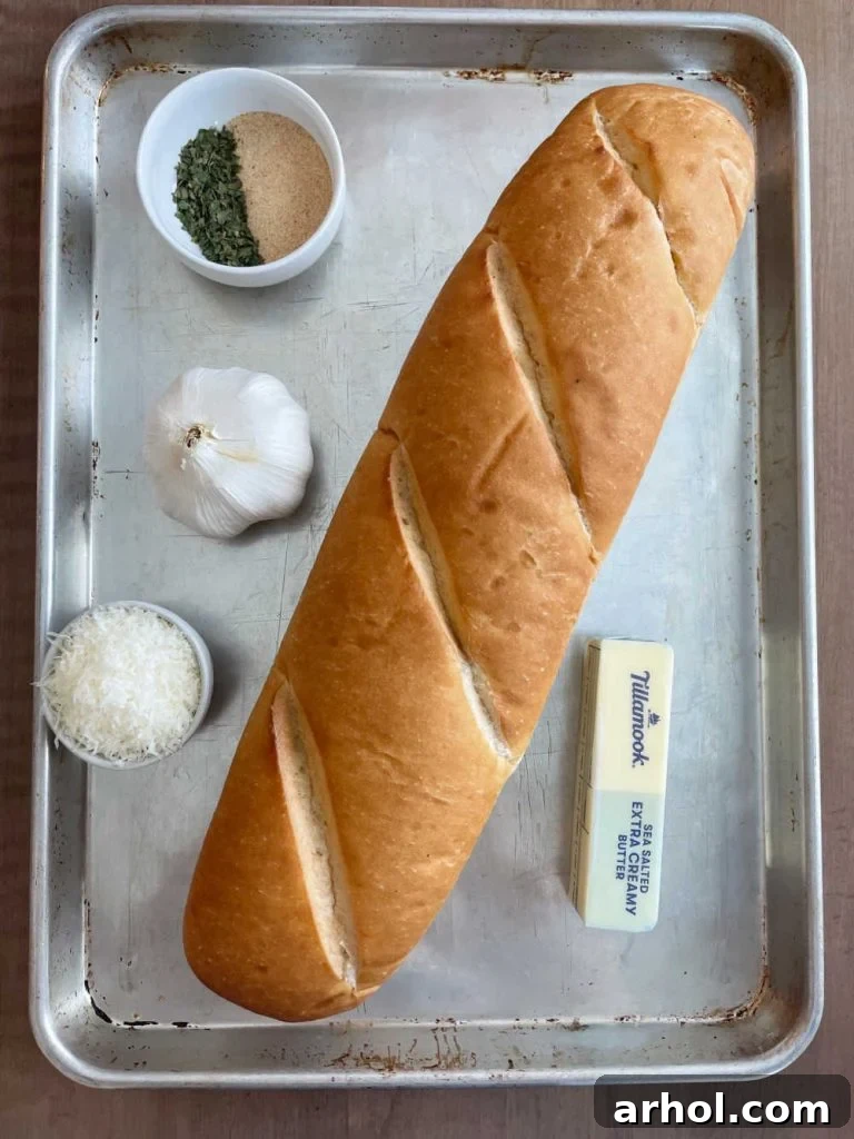 French bread loaf, parsley, garlic powder, garlic, Parmesan cheese and butter