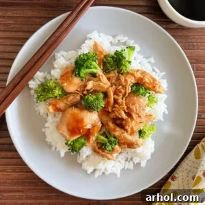 slow cooker teriyaki chicken with broccoli and rice on plate