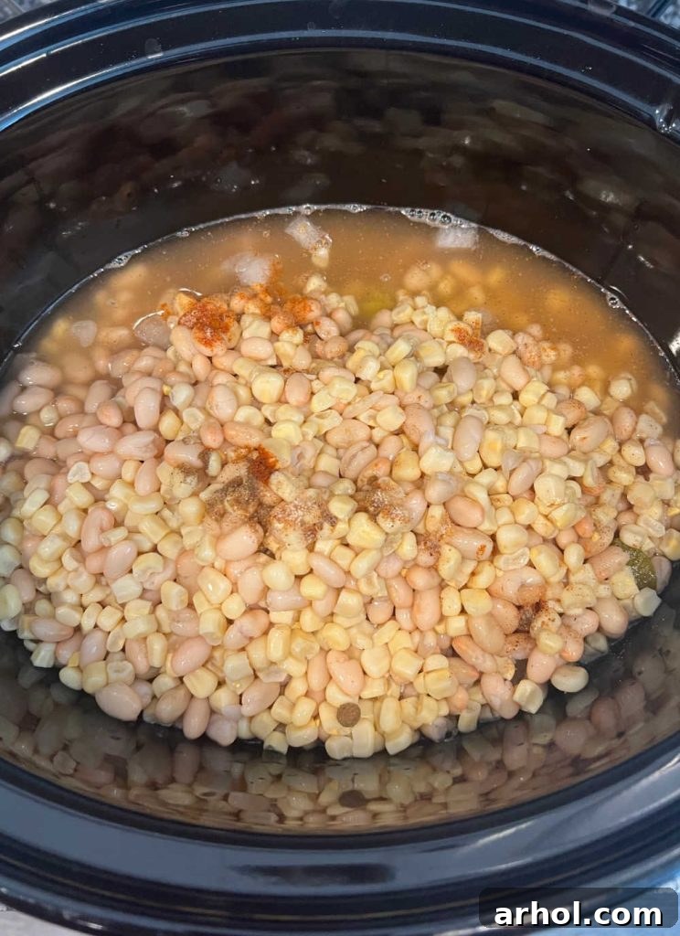 chicken, white beans and corn in slow cooker