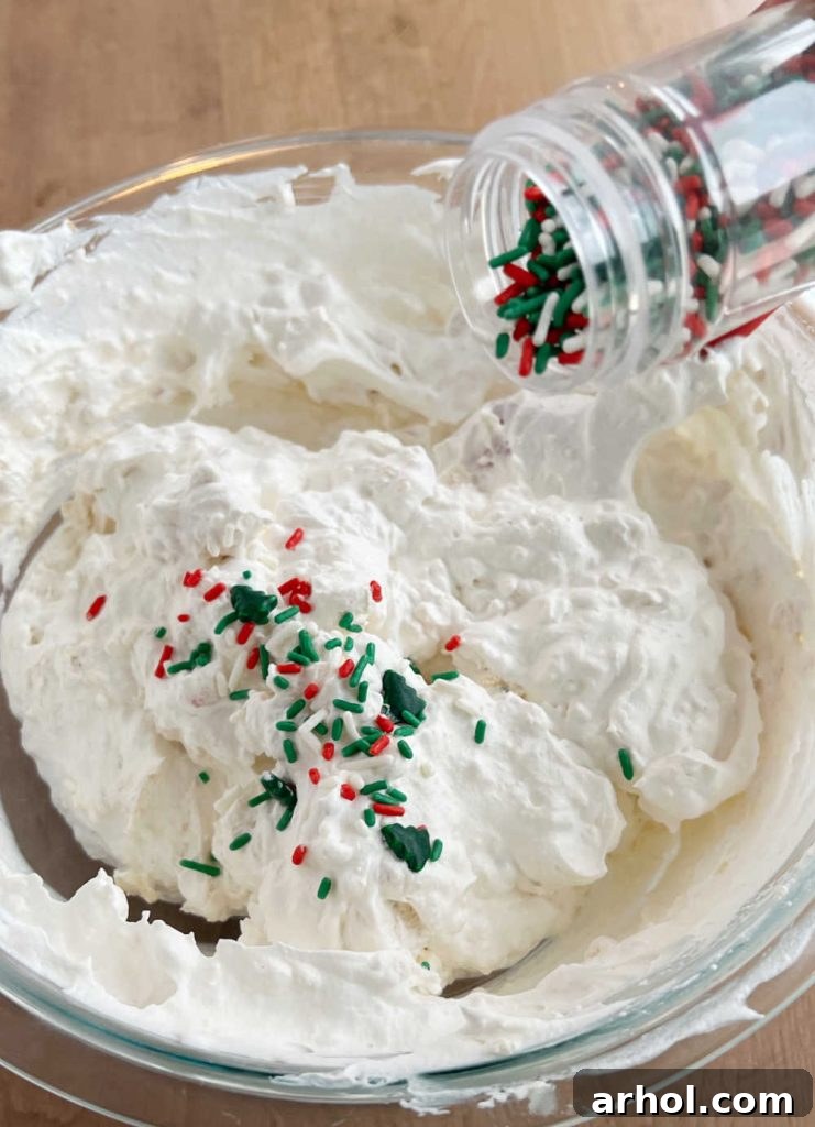 add holiday sprinkles to Christmas tree dip