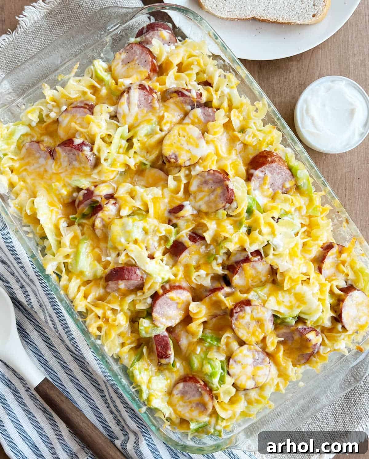 A Polish casserole with a golden cheese crust in a baking dish.
