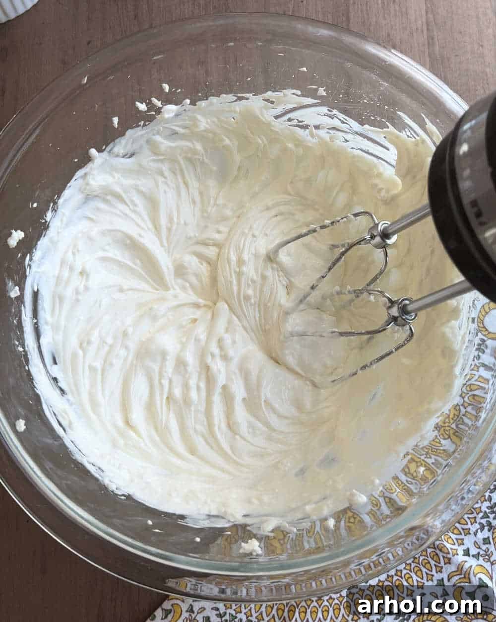 cream cheese mixture in mixing bowl.