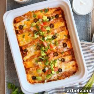 ground beef enchiladas in baking dish.