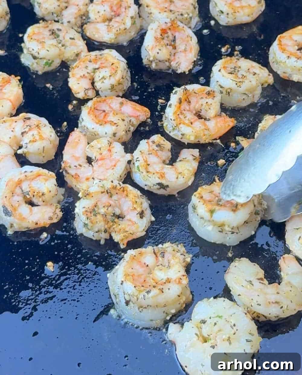 turn shrimp with BBQ tongs.