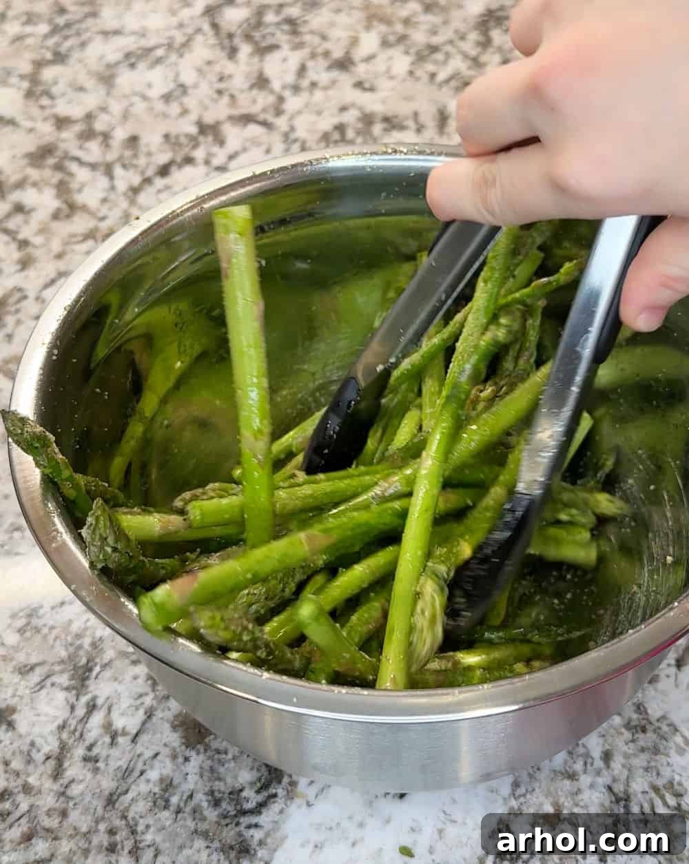 toss asparagus in seasonings.