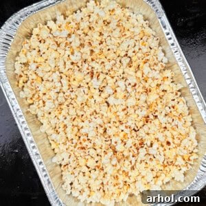 popcorn on the blakcstone griddle in foil pan.