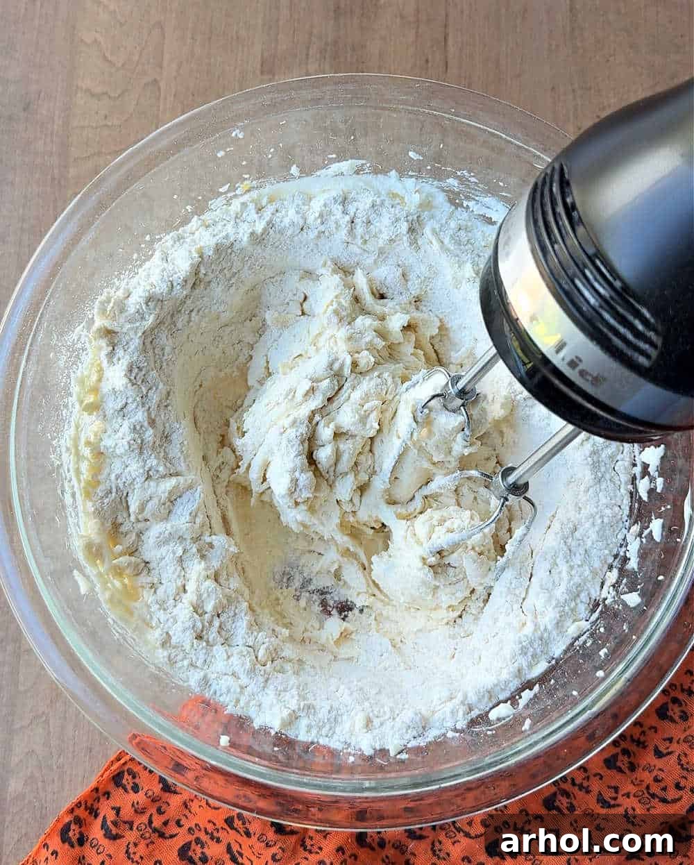 mixing in dry ingredients.