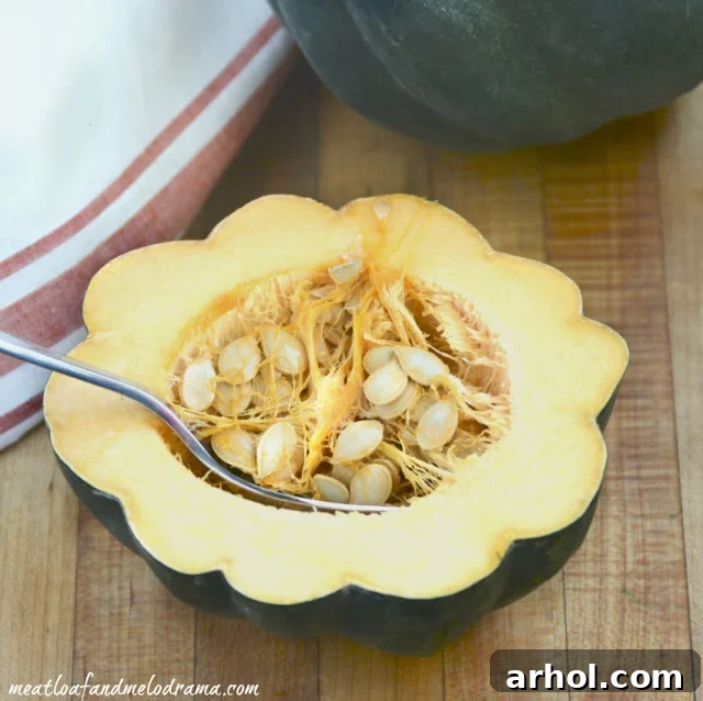 scoop seeds out of acorn squash