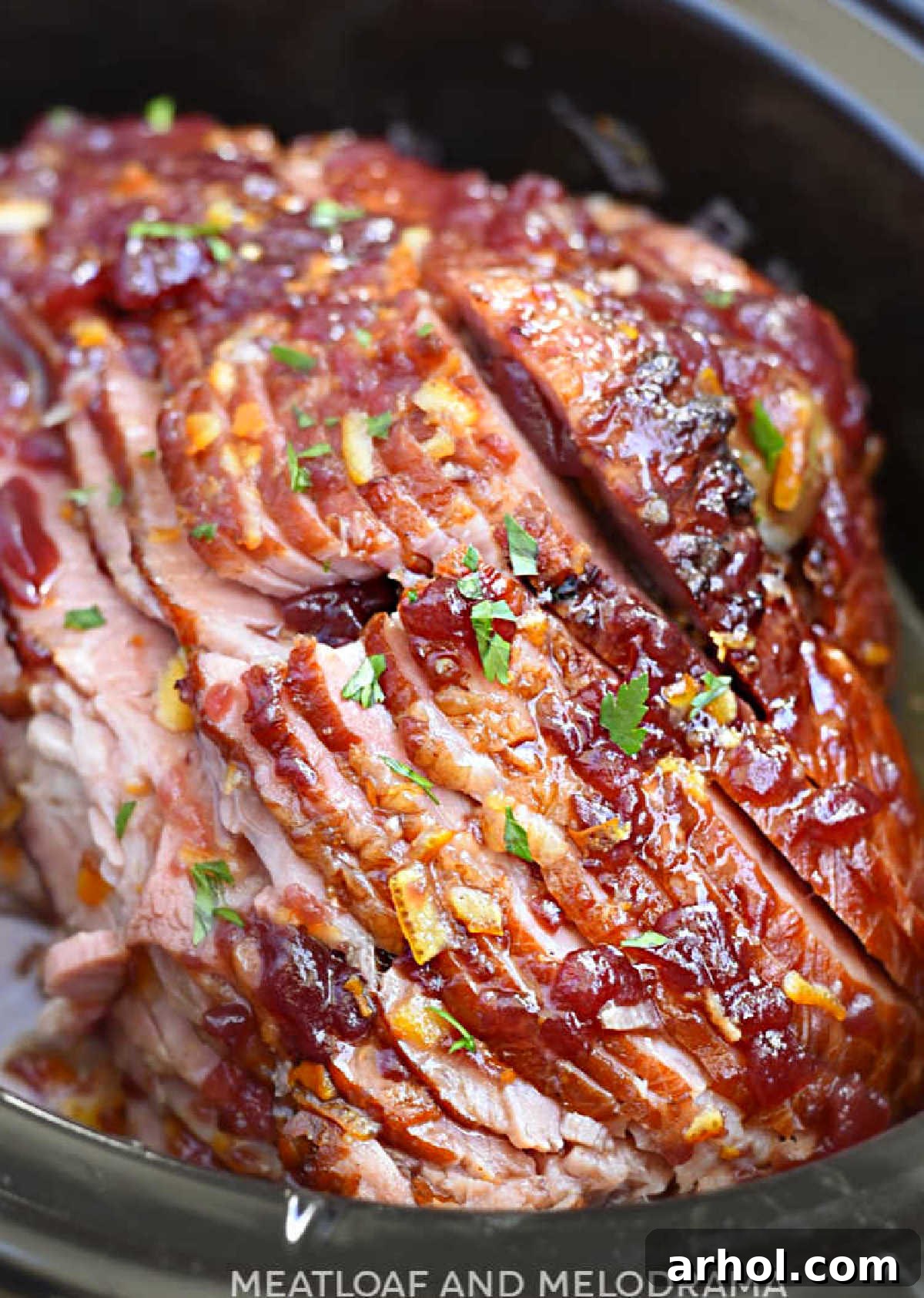 Christmas spiral cut ham with cranberry orange glaze in crock pot