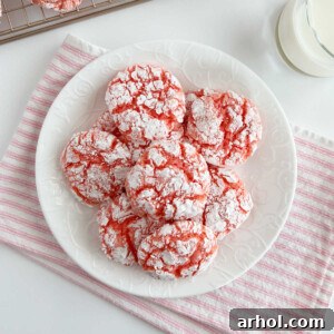 strawberry crinkle cookies on a white plate