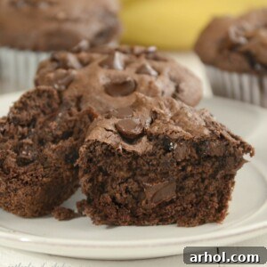 Delicious Easy Chocolate Banana Muffins made with cake mix