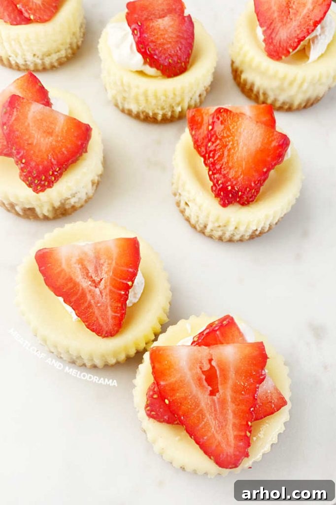 individual cheesecake bites topped with strawberries