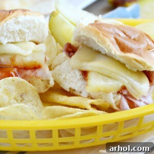 Aloha BBQ Ham and Cheese Melts 2 hawaiian-bbq-ham-and-cheese-sliders-basket