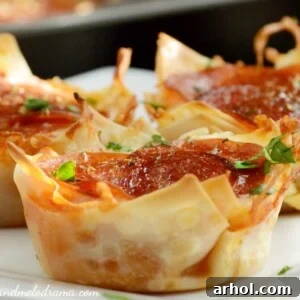 Easy Pepperoni Pizza Dip Wonton Cups