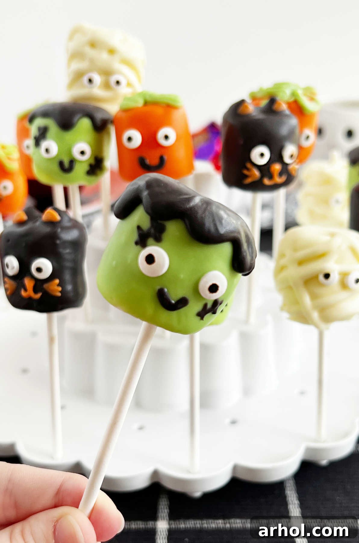 frankenstein marshmallow pop on stick.