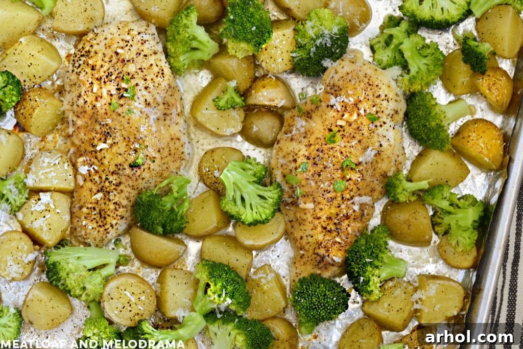 Easy Honey Mustard Sheet Pan Chicken Dinner 2 baked honey mustard chicken with broccoli and potatoes on sheet pan