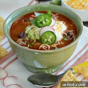 Easy Beef Taco Soup in a vibrant bowl, ready to serve with fresh toppings