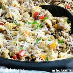 Keto Savory Sausage and Egg Skillet 2 low carb sausage egg breakfast scramble skillet