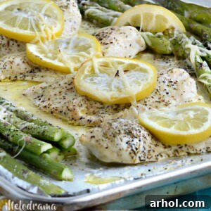 sheet pan lemon butter chicken and asparagus dinner