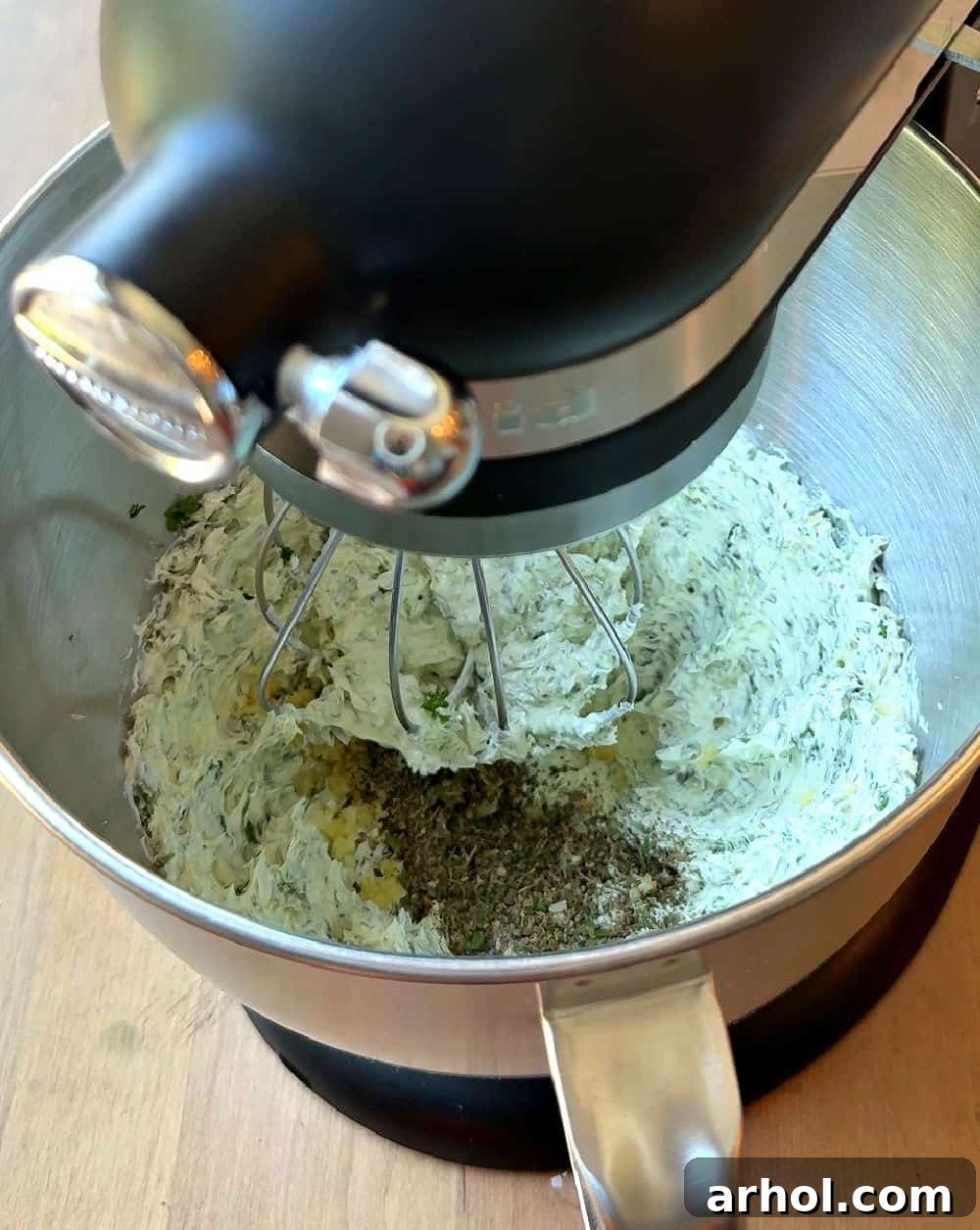 mixing ingredients in mixer.