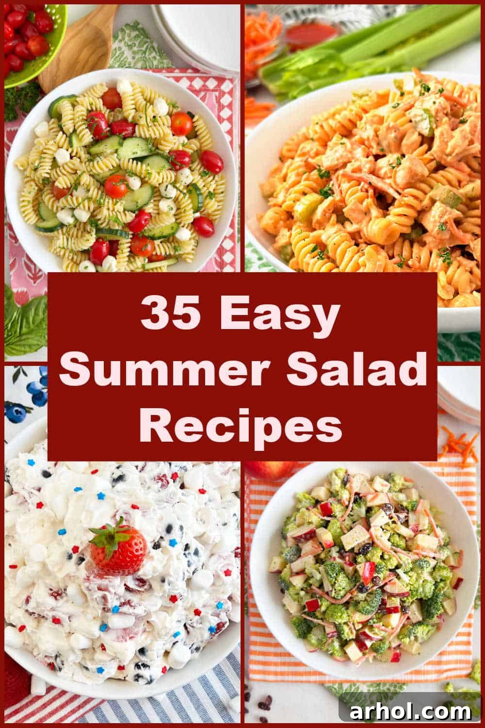 collage of cold summer salad recipes for pinterest.