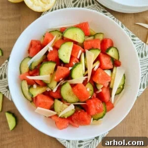 watermelon salad in serving bowl.