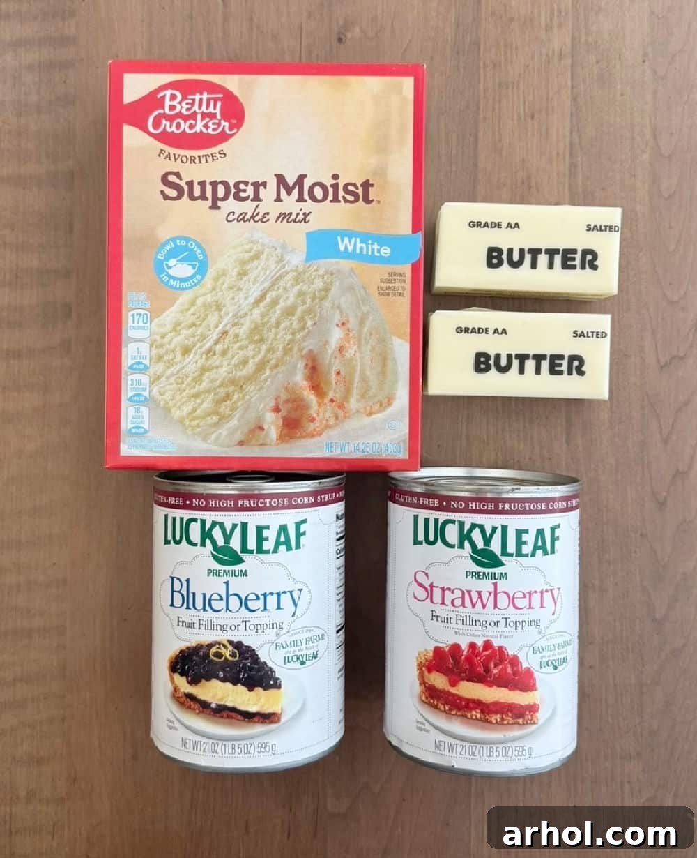 pie filling, cake mix and butter.