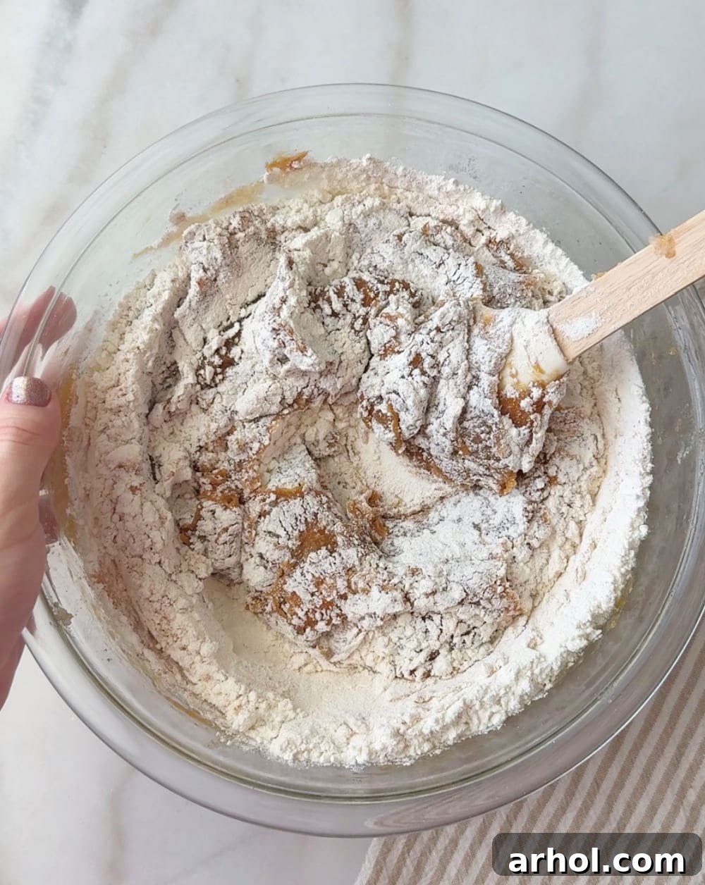 mixing in dry ingredients.