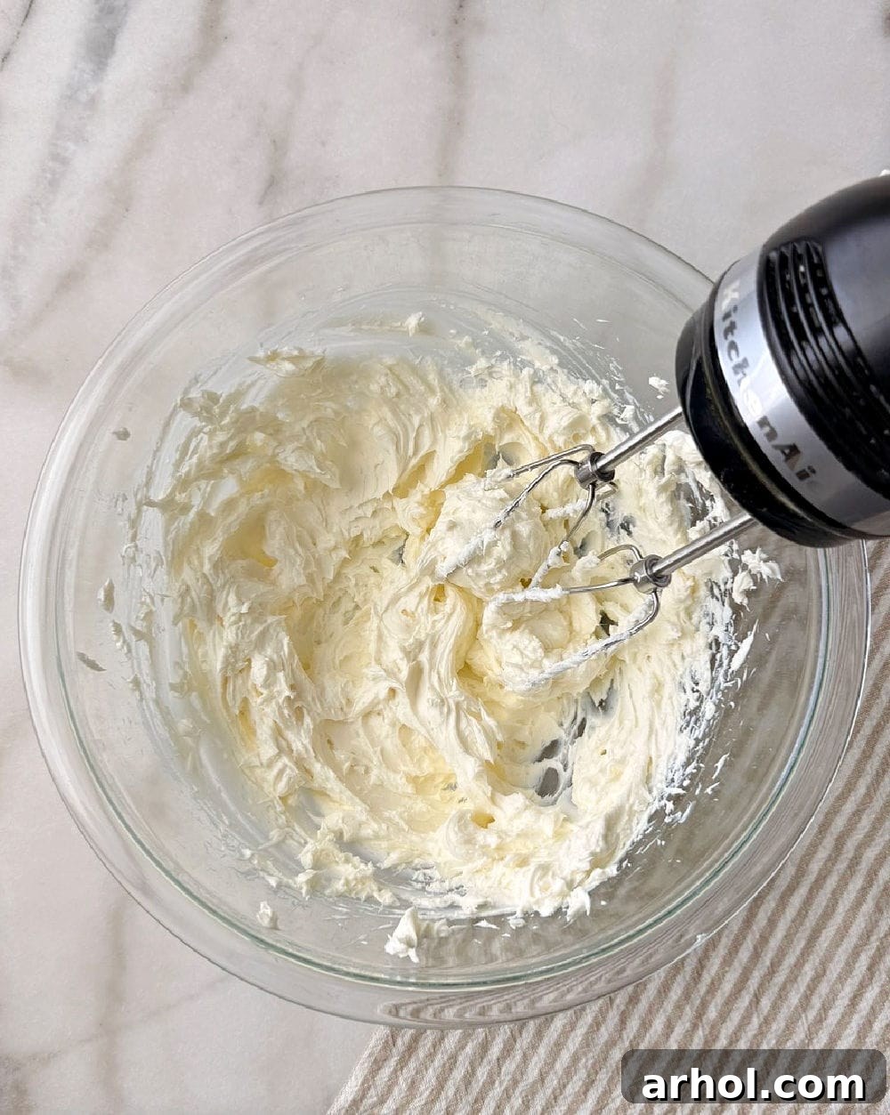 cream cheese in mixing bowl.