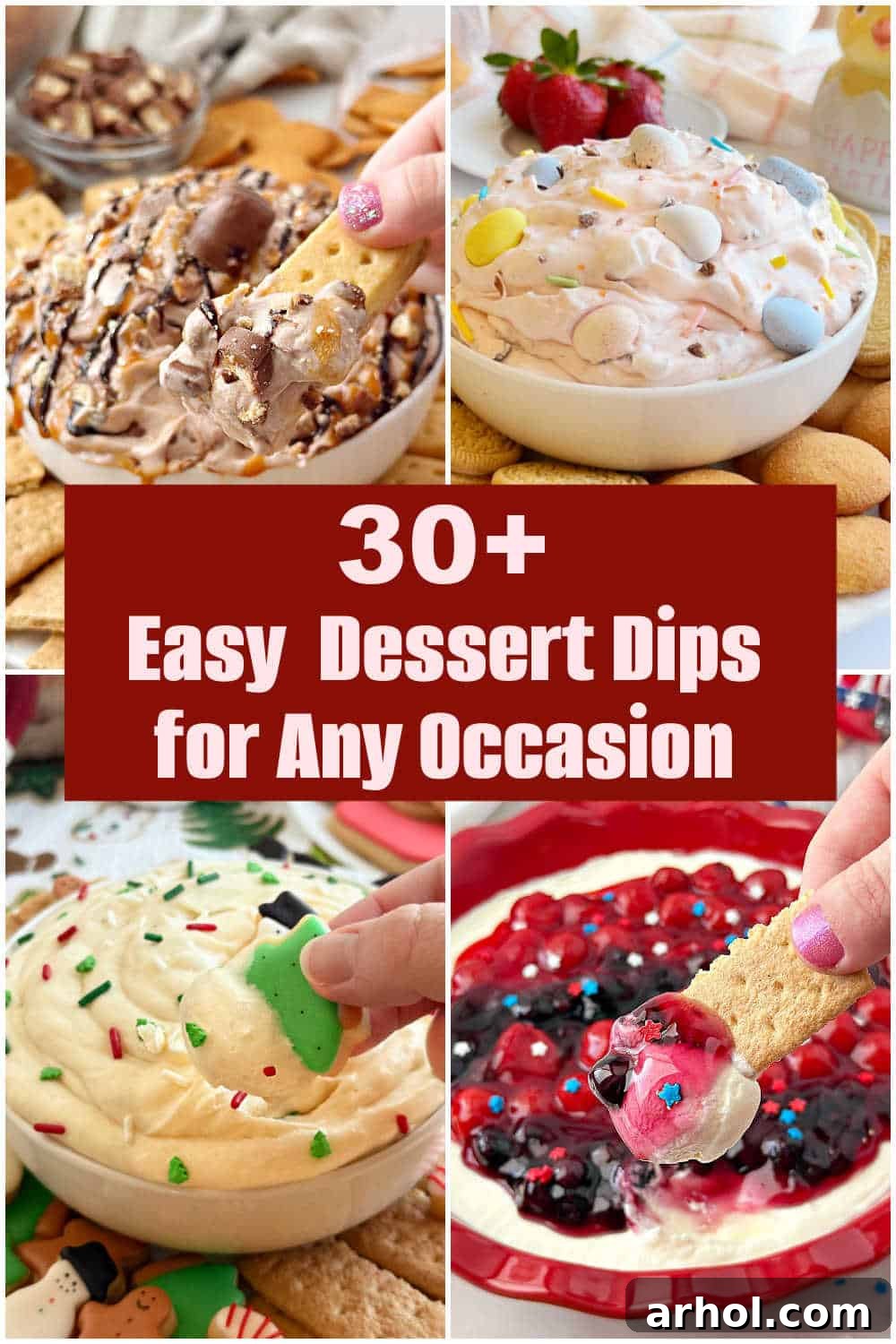 collage of dessert dips.