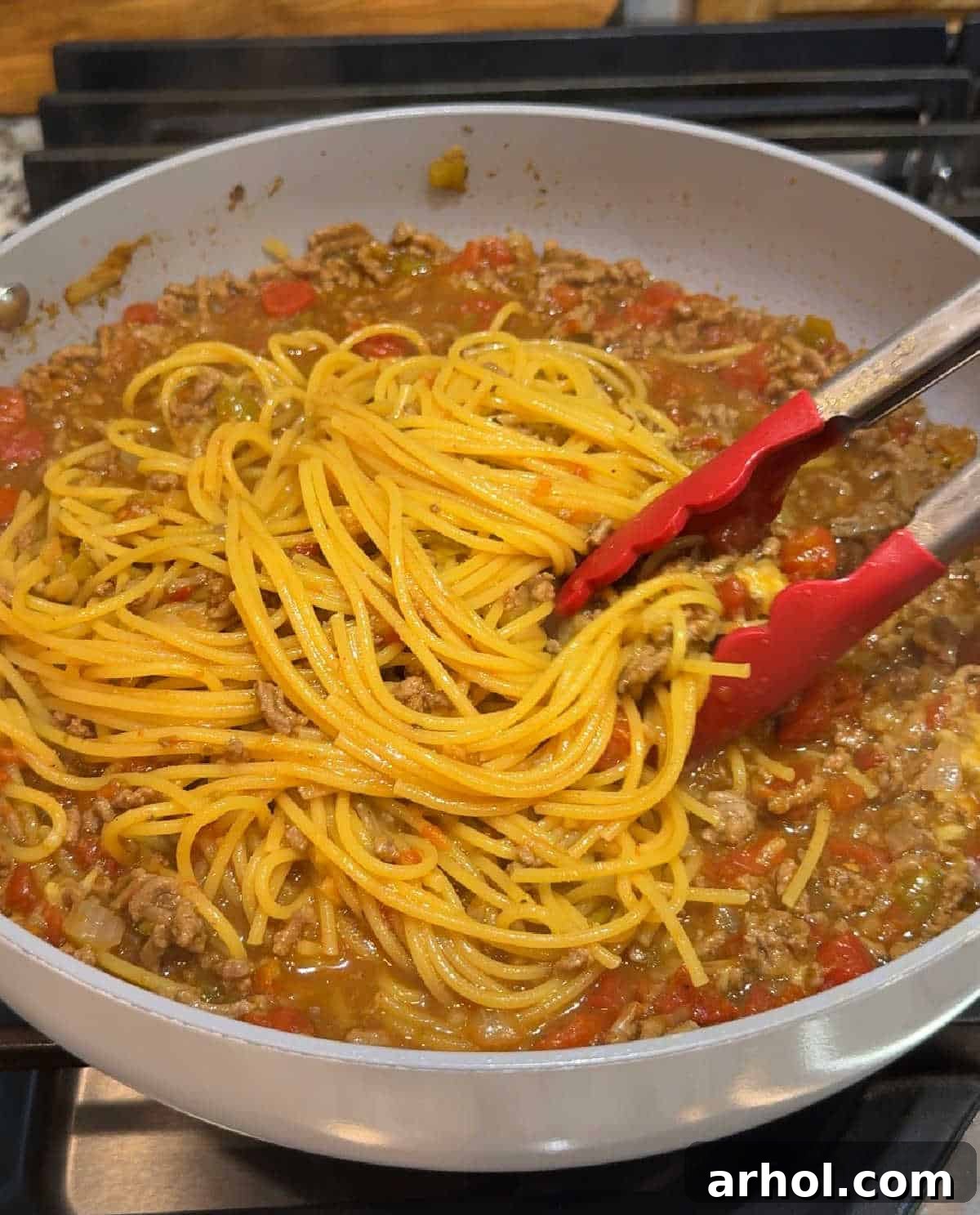 stirring ingredients together.