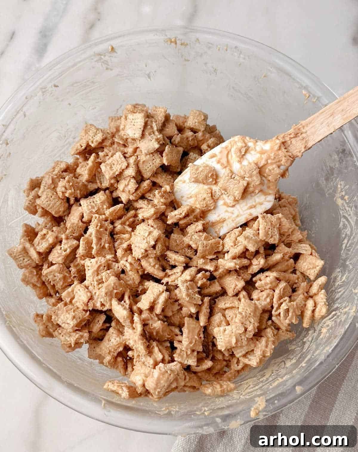 mixing in chex cereal.